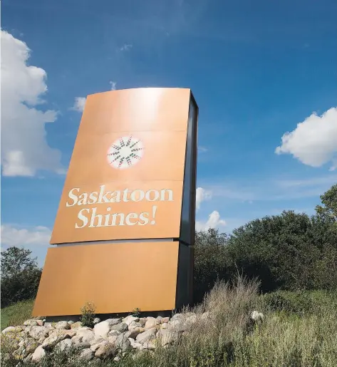  ?? MATT SMITH ?? A city report recommends scrapping four Saskatoon Shines entrance signs that were planned to be built near highways entering the city. “The cost to construct and maintain the city entrance signs has increased over what was originally budgeted,” the...