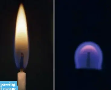  ??  ?? ABOVE: In space, the gravity-driven convection that colours the flame yellow with soot is absent, so a candle’s flame is spherical and blue instead
BELOW LEFT: A view of the Alps and the Mediterran­ean as Peake passed over on Expedition 46