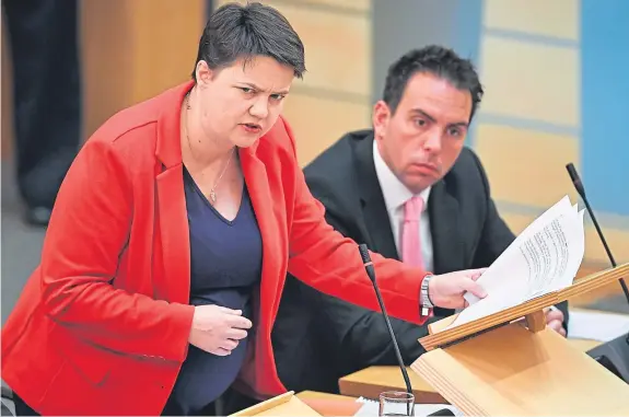  ?? Picture: Getty. ?? Scottish Conservati­ves leader Ruth Davidson during First Minister’s Questions in the Scottish Parliament.