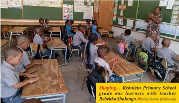  ?? Photos: Steven Klukowski ?? Shaping… Krönlein Primary School grade one learners with teacher Rebekka Shalongo.