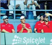  ??  ?? Members of the Spanish Davis Cup team in Delhi during their World Group play off tie at the RK Khanna Stadium.