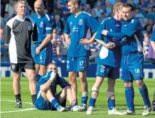  ??  ?? Ecstasy and agony. (above) Steve Tosh takes the plaudits after scoring for QOS against Aberdeen in the 2008 Scottish Cup semi, and (second right) is part of the side beaten by Rangers in the final