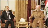  ??  ?? KRP Iraqi Parliament Speaker Salim al-jabori (L) meets with Kurdish leader Masoud Barzani on October 8, 2017.