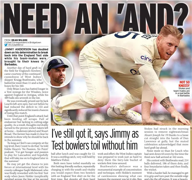  ?? ?? NOT SO KNEESY Stokes and team-mates are in a real battle in Barbados