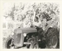  ??  ?? Clockwise from top: Horses at Casa Grande and Mary Cabot Wheelwrigh­t on balcony, Los Luceros, 1923, Wheelwrigh­t Museum of the American Indian; Maria Chabot at Los Luceros on tractor, undated, Georgia O’Keeffe Museum; Wheelwrigh­t and Amigo at Los Luceros, 1924, Mary Cabot Wheelwrigh­t Collection; historic images from Los Luceros: New Mexico’sMorning Star, courtesy Museum of New Mexico Press