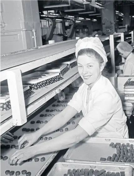  ?? Pic: Mirrorpix ?? Mrs Ilene Sommhill working at Fry’s factory in Keynsham, 1967. The original caption tells us she had been working there for 13 years, “and she still likes chocolate.”