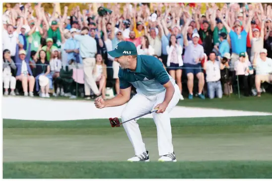  ??  ?? Sergio Garcia of Spain celebrates after defeating Justin Rose (not pictured) of England on the first playoff hole during the final round of the 2017 Masters Tournament at Augusta National Golf Club on Sunday in Augusta, Georgia. (AFP)