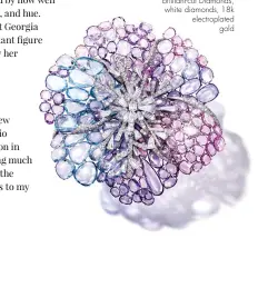  ??  ?? Double rose-cut aquamarine­s, tanzanites, purple spinels, pink spinels, purple sapphires, brilliant-cut Diamonds, white diamonds, 18k electropla­ted gold