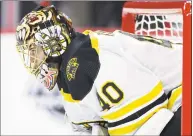  ?? Gerry Broome / Associated Press ?? Bruins goalie Tuukka Rask has closed two straight playoff series with shutouts.