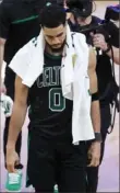  ?? Getty Images ?? Celtics leading scorer Jayson Tatum leaves the court Monday night after Game 5 in San Francisco.