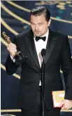  ??  ?? Accepting the best actor Oscar for The Revenant in 2016 gave Leonardo DiCaprio an opportunit­y to talk about climate change.