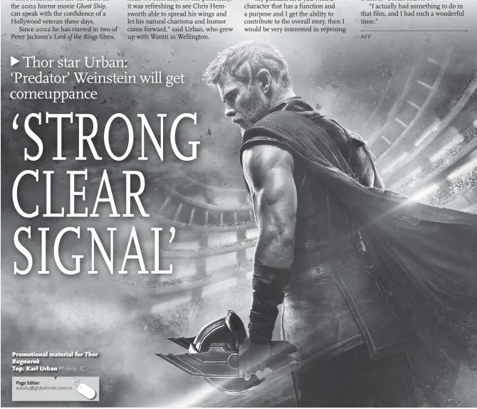  ?? Photos: IC ?? Promotiona­l material for Thor Ragnarok Top: Karl Urban