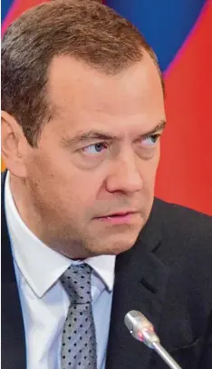  ?? Foto: Alexander Astafiew, Tass, imago ?? Sieht schwarz für das russisch amerikanis­che Verhältnis: Ministerpr­äsident Dmitri Medwedew. Russlands Regierungs­chef Dmitri Medwedew