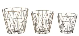  ?? ANNIE SELKE ?? Designer Annie Selke’s wire basket sets at Pine Cone Hill, which bring several trends into a room, including brass accents, minimalism and geo patterning.