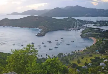  ??  ?? Antigua’s English Harbour, seen from Shirley Heights, made a good landfall