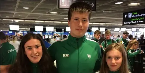  ??  ?? Róisín O’Reilly, Gergely Pap and Aisling Kelly, Wexford’s trio who represente­d Ireland in Glasgow last weekend.