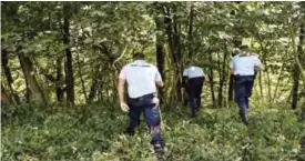  ??  ?? French gendarmes search for evidences in the forest on August 29, 2017 in the area around Pont-de-Beauvoisin, eastern France, after Maelys, a 9-year-old girl, disappeare­d during a wedding party two days ago. — AFP