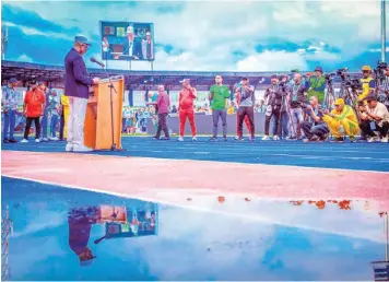  ?? ?? Sports minister, John Enoh representi­ng President Bola Tinubu at the opening of the 2023 National Youth Games