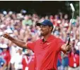  ?? Foto: dpa ?? Er kann es noch: Tiger Woods hat seinen 80. Turniersie­g geschafft.