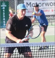  ?? Photo: Peter Jones. ?? Rapaura Just Move duo Kyle Heagney, at net, and Darin Herd in action during the division one final.