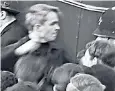  ??  ?? Max Mosley, above, throwing a punch, and circled top, at a Union Movement rally in 1962, where he was among 54 people arrested after violence broke out