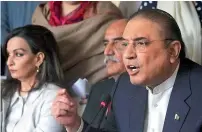  ?? APP ?? Pakistan People’s Party co-chairman and former president Asif Ali Zardari addressing the Press conference is Islamabad on Monday. —
