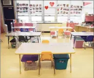  ?? Tyler Sizemore / Hearst Connecticu­t Media ?? Classrooms were set up with COVID-19 precaution­s on March 8 as students prepared to return five days-a-week at Northeast Elementary School in Stamford.