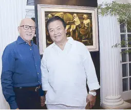  ??  ?? Asian Cultural Council chairman Ernest Escaler and Philip Cruz with Anita Magsaysay-Ho’s artwork