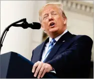  ?? AP PHOTO BY EVAN VUCCI ?? In this May 28, photo, President Donald Trump speaks during a Memorial Day ceremony at Arlington National Cemetery in Arlington, Va.