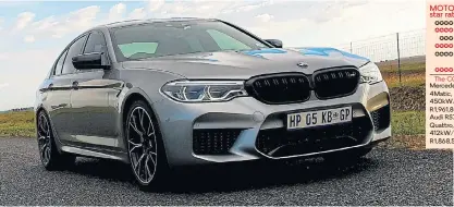  ??  ?? Along with its athletic enhancemen­ts the M5 Competitio­n has more visual attitude in the form of gloss black treatments for the grille, side fender gills, rear spoiler, and side mirrors, while the exhaust tips are in black chrome. Design Economy