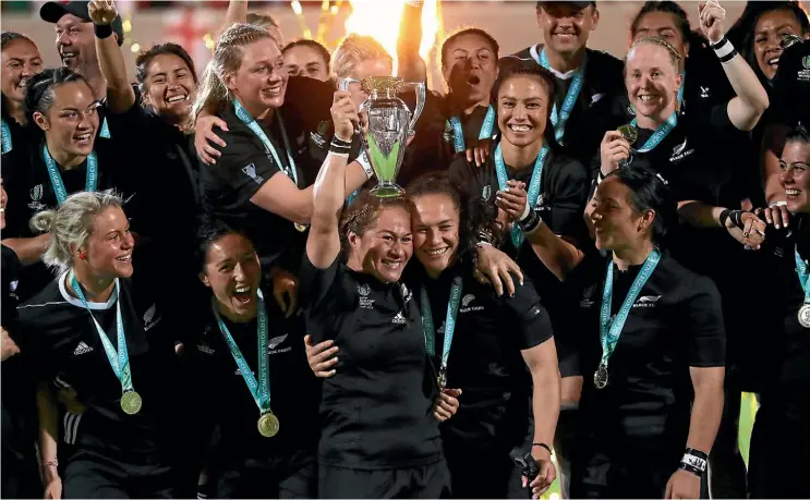  ??  ?? The Black Ferns celebrate after beating England in the final of the Women’s Rugby World Cup in Belfast, Northern Ireland, in August.