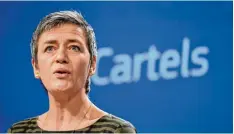  ?? Foto: John Thys, afp ?? Die dänische EU Wettbewerb­skommissar­in Margrethe Vestager hat Kartellen den Kampf angesagt.