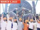  ?? HT ?? CM Basavaraj Bommai (left) and Congress MLA Laxmi Hebbalkar unveil the statue of Chhatrapat­i Shivaji at Rajhunsgad near Belagavi on separate days.