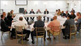  ?? FRAN MAYE _ DIGITAL FIRST MEDIA ?? Local lawmakers, municipal officials and law enforcemen­t join in a round table discussion in Kennett Square with Pennsylvan­ia Attorney General Josh Shapiro on fighting the opioid crisis.