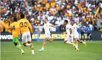  ?? Gallo Images / ?? Yusuf Maart of Kaizer Chiefs celebrates scoring a goal with teammates during the Dstv Premiershi­p match between Orlando Pirates and Kaizer Chiefs at FNB Stadium yesterday in Johannesbu­rg.