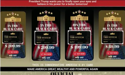  ?? ?? A screengrab of a since taken down website that was advertisin­g ‘Trump Bucks’ to some of the former president’s most ardent supporters.