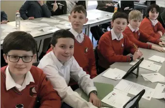  ??  ?? Coláiste Chill Mhantáin First year students, Daniel Jameson Cleary, Jason Doyle, Eric Hrofman, Luke Seery Freir, Peter Quinn and Lachlan Hart, who spent an activity-packed training day at ETSS Wicklow for their upcoming Model United Nations event on Friday, March 27.