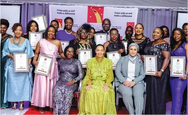  ?? ?? PROWEB Women Achievers Awards winners pose for a photo with the guest of honour — Women Affairs, Community, Small and Medium Enterprise­s Developmen­t Deputy Minister Dr Jennifer Mhlanga