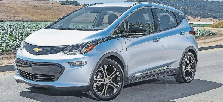  ?? — GM CANADA ?? The Chevrolet Bolt EV beat out the BMW 330e, Chrysler Pacifica, Kia Optima and Toyota Prius Prime to win the award for the top green car of 2017.