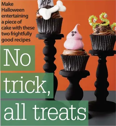  ??  ?? For the cupcakes: 110g plain flour; 175g soft brown sugar; 45g Dr. Oetker fine dark cocoa powder; ½tbsp Dr. Oetker baking powder; ½tbsp Dr. Oetker bicarbonat­e of soda; 1 egg; 65ml coconut oil or vegetable oil; 1tsp Dr. Oetker Madagascan vanilla...