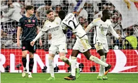  ?? ?? Real Madrid's Federico Valverde celebrates scoring his team's third goal. Photograph: Javier Soriano/AFP/Getty Images