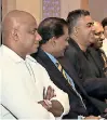  ??  ?? Chairman of selectors Sanath Jayasuriya (extreme left), SLC President Thilanga Sumathipal­a, Asanka Gurusinha and Aravinda de Silva (extreme right) at the press conference yesterday. PICTURE BY KUSHAN PATHIRAJA