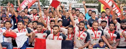  ??  ?? Champion Kandy SC celebrates with the Trophy