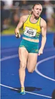  ?? Picture: AAP IMAGE ?? Sally Pearson runs in the relay last night.