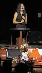  ??  ?? Chantel Esquibel, White’s sister, speaks at his memorial service. ‘Life is just too short,’ she said. ‘All this “he say, she say” stuff? It’s unnecessar­y. People are losing their lives, and JB had so much going for him.’