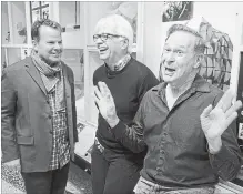  ?? FRANK GUNN THE CANADIAN PRESS ?? Paul Myers, centre, and Kids in the Hall comedians Bruce McCulloch, left, and Scott Thompson talk about the book "The Kids in the Hall: One Dumb Guy."