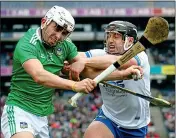  ??  ?? DETERMINAT­ION: Limerick’s Aaron Gillane in action against Noel Connors of Waterford