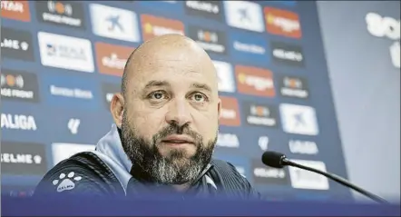  ?? FOTO: RCDE ?? Manolo González, en la rueda de prensa previa a la visita del Andorra de Gerard Piqué al Stage Front Stadium, mañana a las 14.00 horas