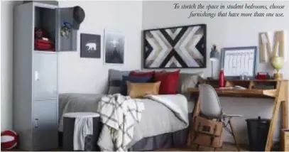  ??  ?? To stretch the space in student bedrooms, choose furnishing­s that have more than one use.