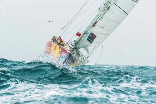  ?? WANG XIANGSHENG / FOR CHINA DAILY ?? The racing yacht heads to its port last Thursday en route to second spot in the overall standings after finishing fifth in the race from Sanya to Qingdao.